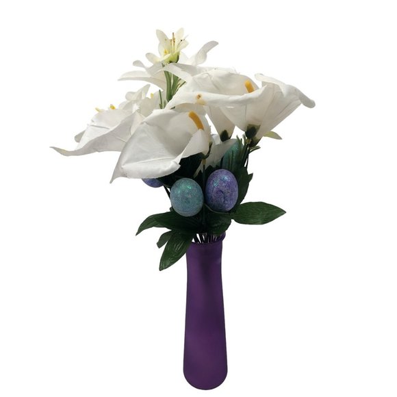 Easter Egg Flower Arrangement with Tall Purple Vase - Picture 2 of 5